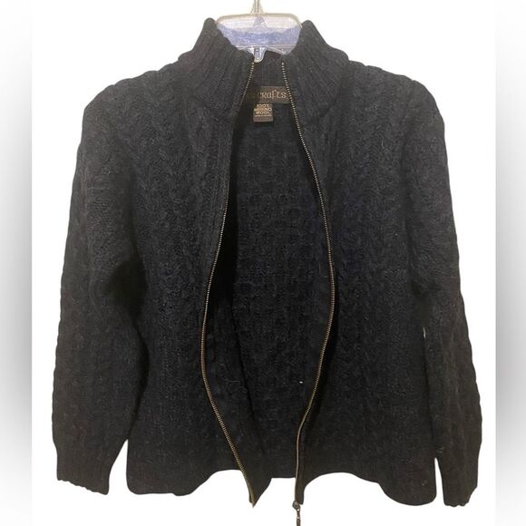 Ireland Inis Crafts 100% Merino Wool Zip Cable Knit Fisherman Sweater SZ Medium - Picture 4 of 9